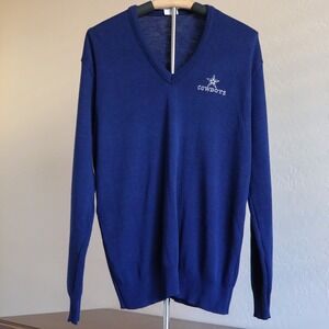 Vintage Dallas Cowboys V-Neck Sweater Men's L Made in USA 80s 90s NFL Garan Blue